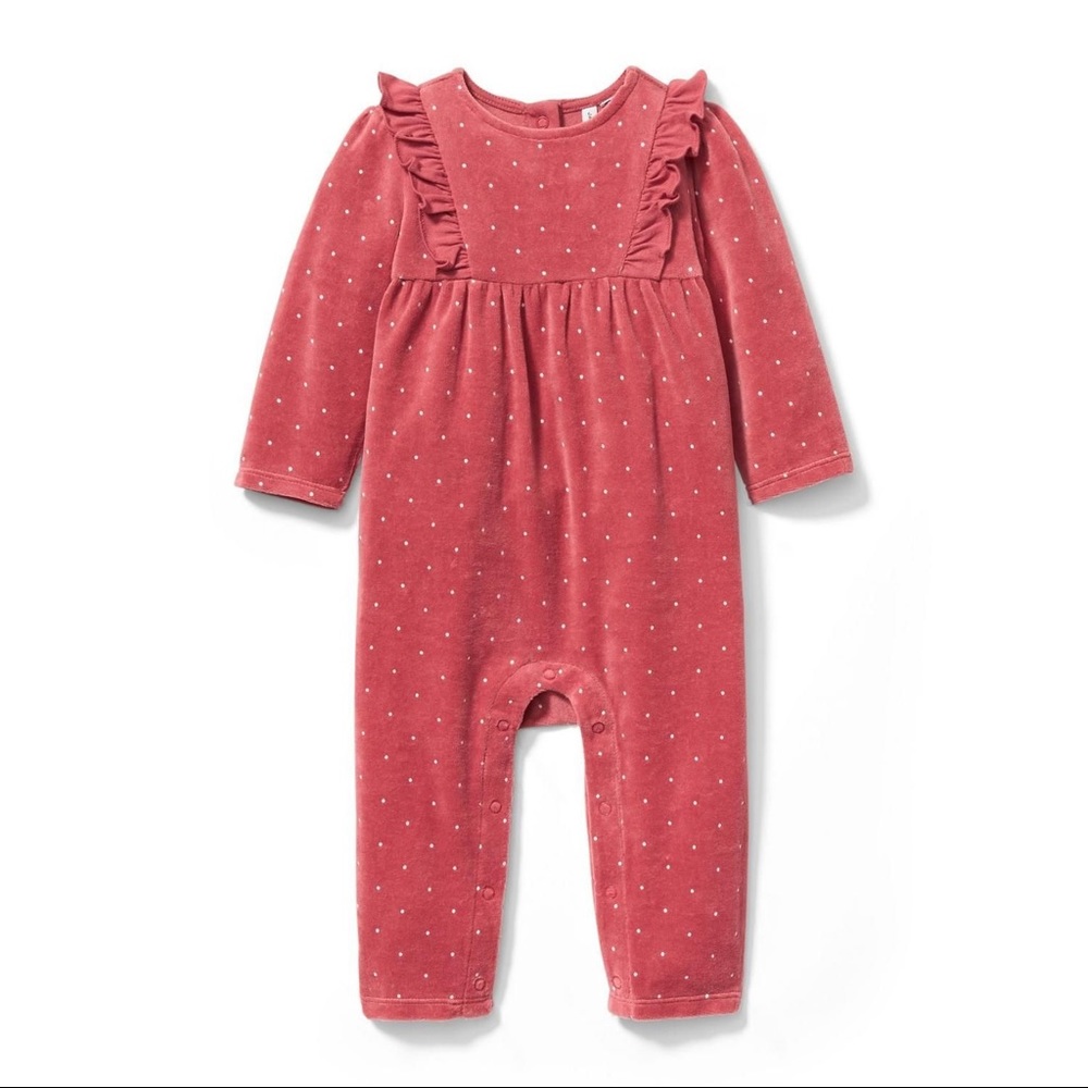 Janie and Jack Dot Velour One Piece Brick Red